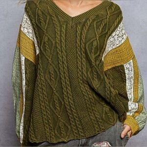 POL Oversized Olive Cable Knit Sweater